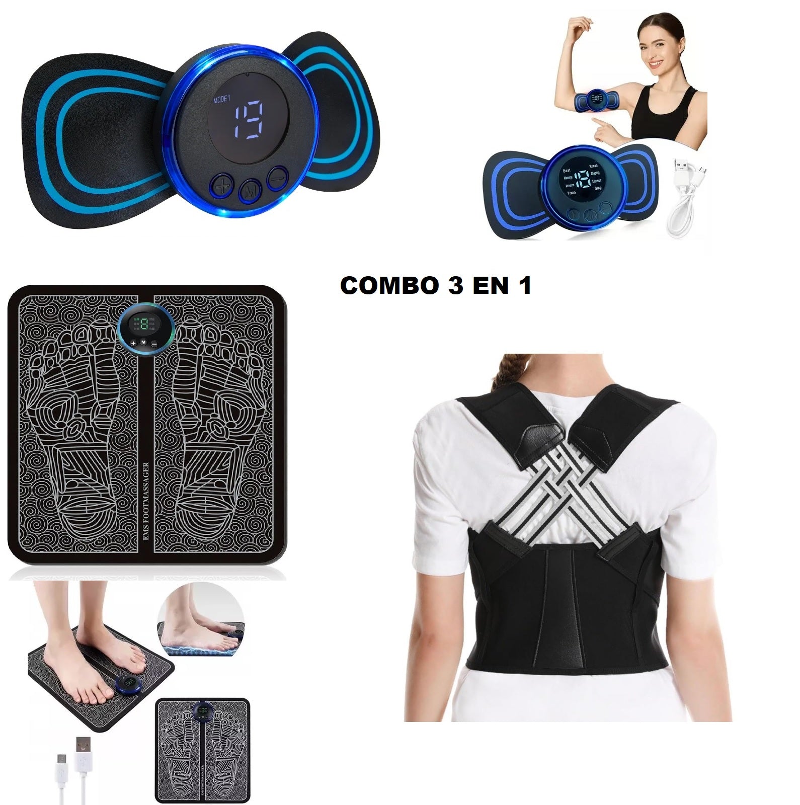 MASAJEADOR EMS+TAPET PIES + CORRECTOR POSTURAL
