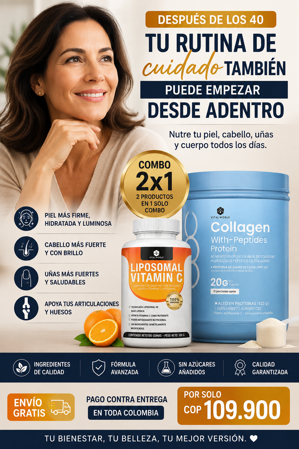 Colágeno con Péptidos + Vitamina C Liposomal