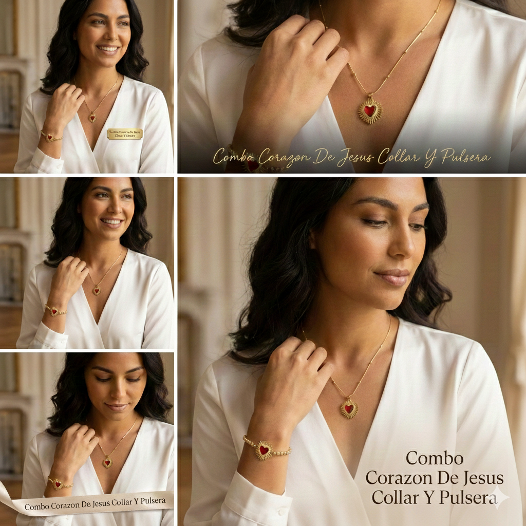COMBO RESPLANDOR CORAZÓN DE JESÚS: COLLAR + PULSERA